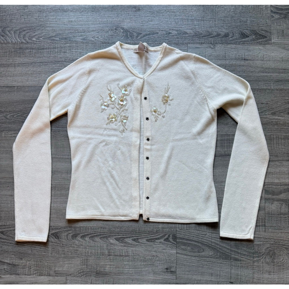 Vintage Free People Snap Cardigan Cream Sz Large Beaded Embellishments Rare Find - Picture 3 of 7